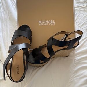 Michael Kors Black Strappy Wedges